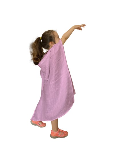 Organik Muslin Bebek Çocuk Kapüşon Panço Banyo Havlu Pudra Pembe