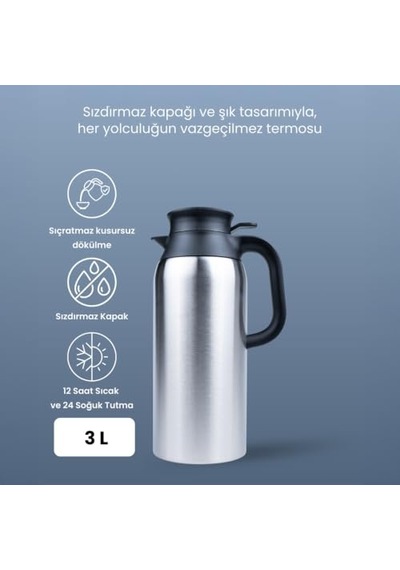Porsima 2125 Dailyserve Çift Katmanlı Paslanmaz Çelik Termos Çay Termosu Su Termosu 3lt Çok Renkli