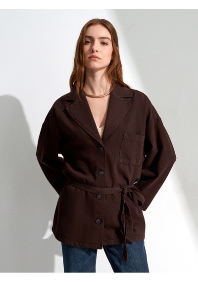 DİLVİN 60808 Uzun Kollu Kemerli Cep Detaylı Oversize Ceket-kahve