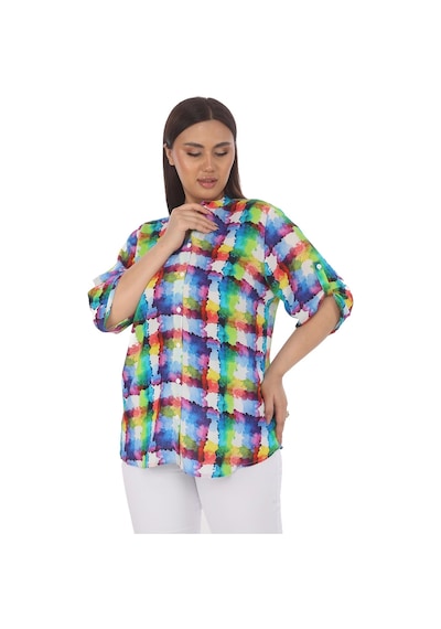 Lady Majestic %100 Viskon Büyük Beden Renkli Gömlek Mavi