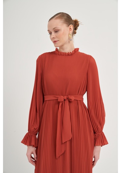 FTZ Women Ftz Plise Şifon Elbise Kiremit 31019 Kiremit