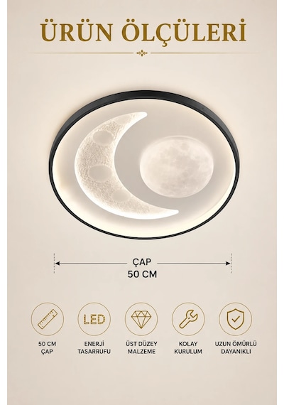 Modern Premium Ay Ve Dolunay Desenli Modern Tavan Armatürü Led Beyaz Işık Dekoratif Şık Avize