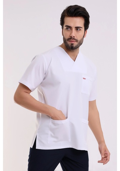 Zarf Yaka Erkek Tek Üst Likralı - 6401 Beyaz Soft