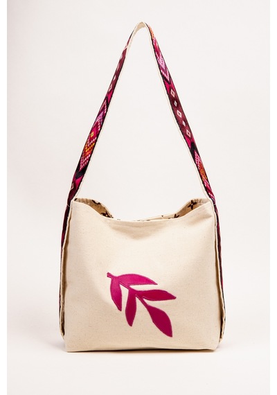 Fabric Craft Bag Omuz Çanta Kanvas Motifli Krem - Pembe