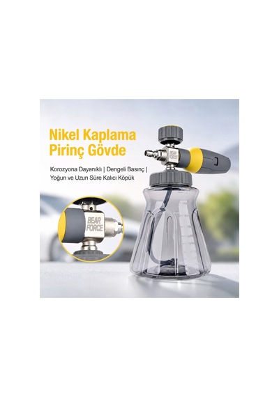 Robeve Bear Force Active Profesyonel Köpük Aparatı 1 L Nikel Kaplama Pirinç Gövde, 4000 Psı / 280 Bar Foam Cannon, 1/4 Quick Plug, Ayarlanabilir Sprey Ve Şampuan Oranı