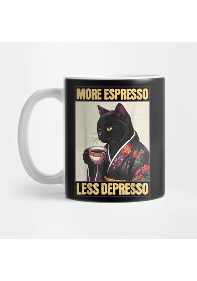 More Espresso Less Depresso Kimono Kedi - Komik Kupa Bardak Çok Renkli