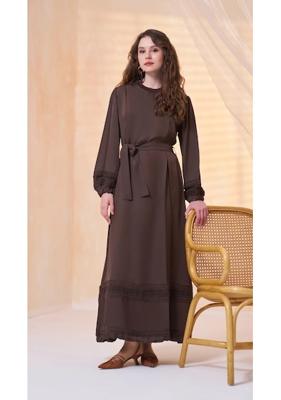 Misswhence Dantel Detaylı Elbise 39836 Kahve Kahverengi