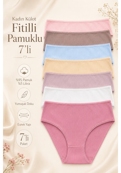 Nicoletta Kadın Külot 7 Li Paket Likralı Pamuklu Fitilli Kaşkorse Mi 724193 Mıxcolor