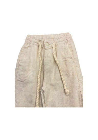 Nanica Kids Erkek Çocuk Kendinden Desenli Keten Pantolon-15704 Bej