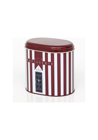 Patisserie Line Desenli Oval Metal Saklama Kabı 14 x 12 x 13 CM 1.4 L Çok Renkli