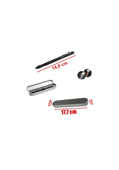 Metal Kutulu Kırmızı Lazerli, Beyaz Led Işıklı Pointer İşaretçi Kalemi Metal Tükenmez Kalem Siyah