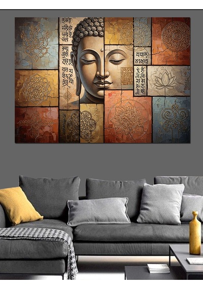 Ahşap Tablo Mozaik Desenli Bilge Buddha Tablosu