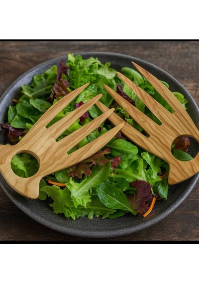 Zeytin Ağacı Salata Eli 2 Li Set Doğal Ahşap Salata Karıştırıcı El Yapımı Servis Maşası 15x9