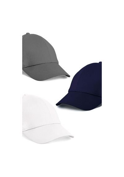Unisex 3'lü Set Gri,beyaz Ve Lacivert Renk Beyzbol Şapka - Unisex Çok Renkli