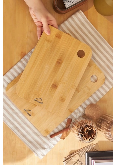 Bambu Kesme Tahtası Seti 2 Li 28-33 Cm Doğal Ahşap Mutfak Sunum Tahtası Ahşap