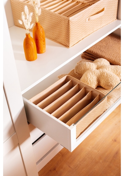 Serstil 6 Bölmeli Çekmece Içi Dolap Kıyafet Iç Çamaşırı Katlanabilir Düzenleyici Organizer Kutu 28x28x12cm Martı Bej