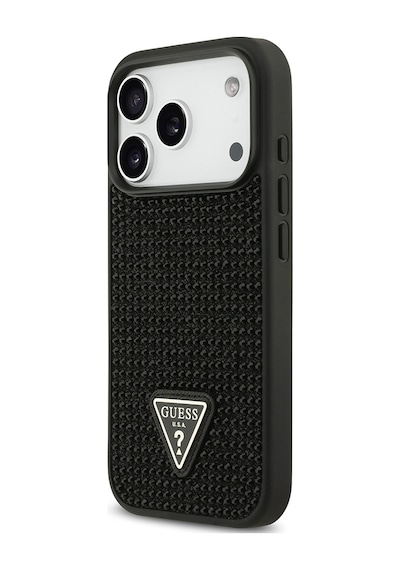 Apple Uyumlu iPhone 17 Pro Kılıf Guess Lisanslı Taşlı Arka Yüzey Üçgen Logolu Kapak Siyah