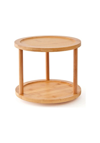 Bambu 2 Katlı Dönen Baharatlık Standı Organizer Düzenleyici / Doğal / Bambu Kahverengi