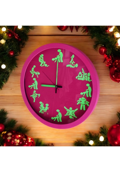 Kamasutra Fosforlu Magenta Pembe Duvar Saati Camlı Çap 28 Cm Pembe