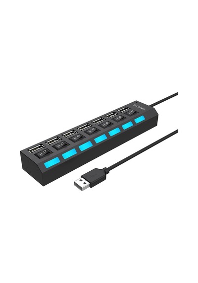 7 Port Usb Hub Çoğaltıcı - Işıklı Ve Açmakapama Anahtarlı Çoklu Usb 2.0 Adaptör Tak&çalıştır
