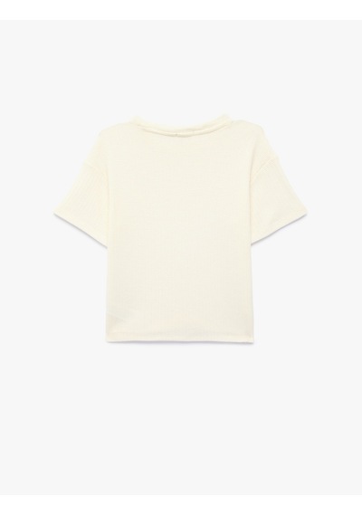 Koton Etiket Detaylı Kısa Kollu Bisiklet Yaka Oversize Tişört Ekru 6skb10491tk