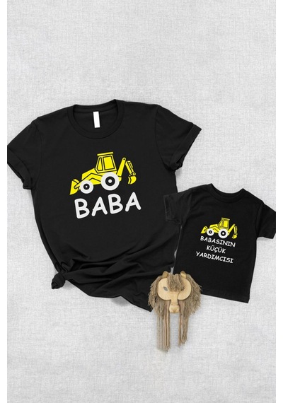 İnşaat Araçları Baba Oğul Kız Tişört 001