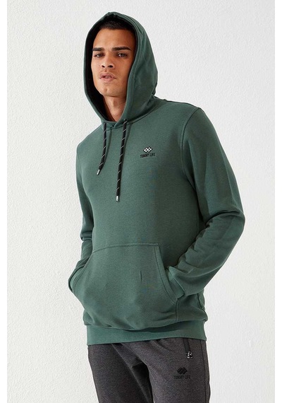 Tommy Life Yeşil Kanguru Cep Standart Kalıp Kapüşonlu Erkek Sweatshirt - 87872 Yeşil