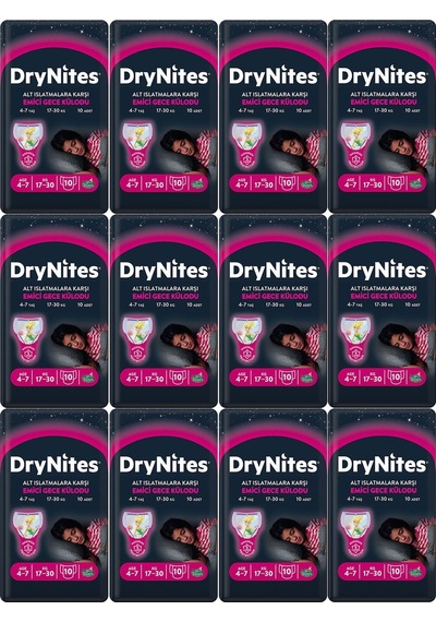 Drynites Emici Gece Külot Bez Kız 4-7 Yaş 17-30kg Large 120 Adet L 12'li
