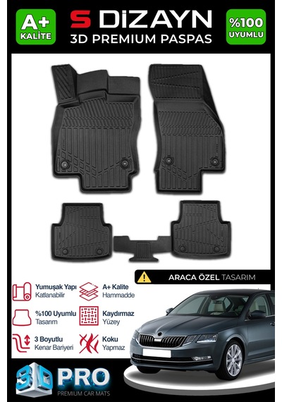 S-dizayn Skoda Octavia 3d Pro Havuzlu Paspas 2013-2020 A+ Kalite