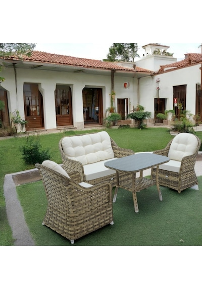 Radiance Rehome Rattan Bahçe Oturma Grubu 2+1+1+ Sehpa Açık Kahverengi