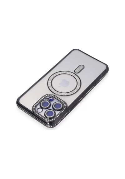 Newface Apple İphone 15 Pro Max Kılıf Joke Simli Magneticsafe Kılıf - Siyah Şeffaf