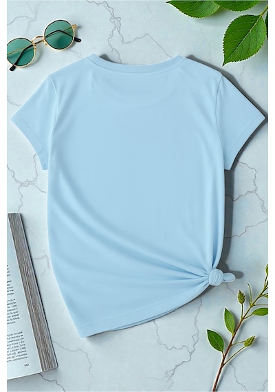 Uyguntarz Unisex Leopar Desenli Kurdeleler Baskılı Tasarım Tshirt Bebe Mavisi