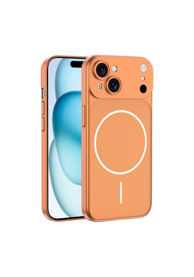 Apple Uyumlu iPhone 15 Kılıf 17 Görünümlü Kılıf Kamera Korumalı M-safe Şarj Özellikli Premium Pürüzsüz Şık Kapak Turuncu