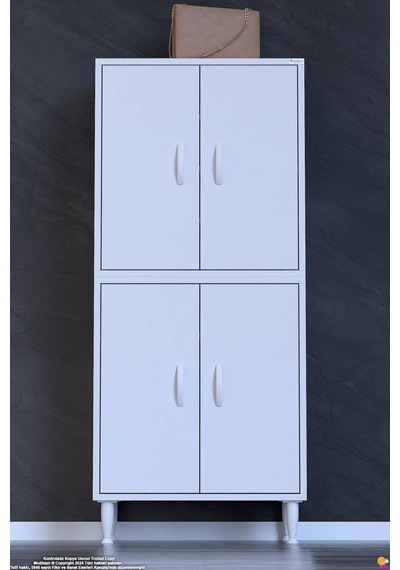 Sion Ayakkabılık - Kapaklı 4 Raf 6 Bölmeli Dar Alanlar İçin Çok Amaçlı Dolap 60 Cm