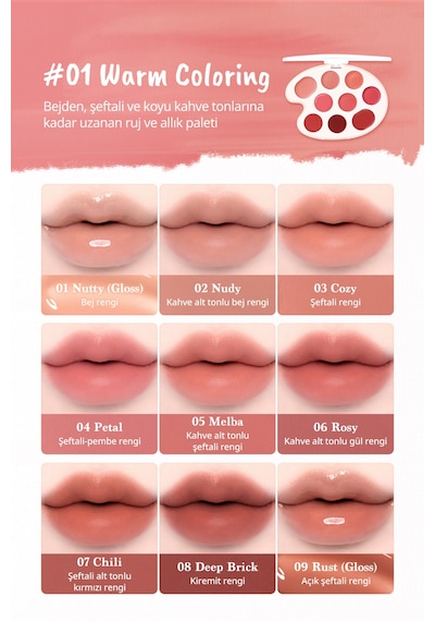 Dasique 9 Renkli Ruj & Allık Paleti Mood Painting Lip & Cheek Palette 01 Warm Coloring 01 Warm Coloring
