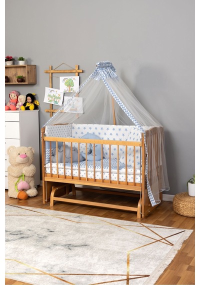 Ahşap Beşik Anne Yanı Beşik Vernikli 60x120 - Mavi Yıldız 3 Yastık Uyku Seti + Yatak Ahşap Ahşap Beşik Anne Yanı Beşik Vernikli 60x120 - Mavi Yıldız 3 Yastık Uyku Seti + Yatak Ahşap