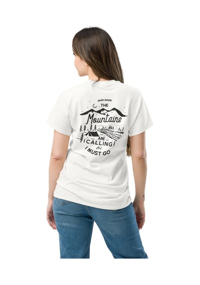 Wildstyle The Mountains Are Calling I Must Go Dağcı Baskılı Unisex Pamuklu Tişört Beyaz