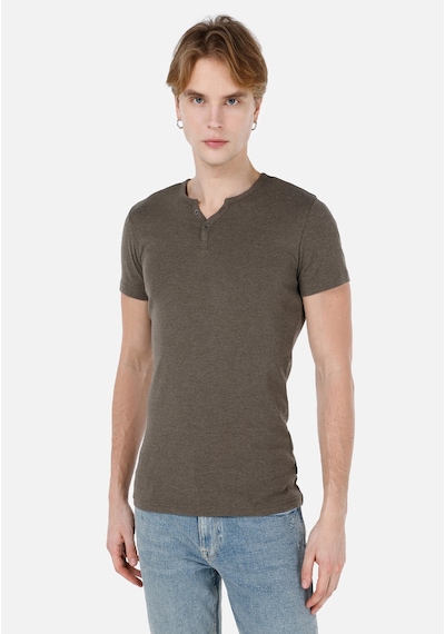 Colin's Colins Slim Fit Placket Neck Düz Erkek Yeşil Kısa Kol Tişört Cl1040245 Q1.v1 Kml Haki