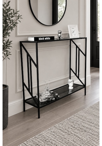 Teknor Siyah Çerçeveli Füme Camlı Modern Antre Dresuarı 100 Cm