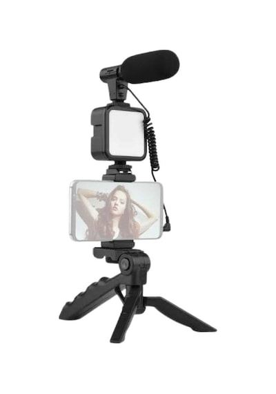 Tripod - 807 - Telefon Tutucu Kumandalı Mikrofon Led Işık Vlog - Csmo-tex - Video Kayıt