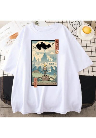 Startmore Beyaz Erkek Anime Savaççı Baskılı Oversize Bisiklet Yaka Tshirt Beyaz