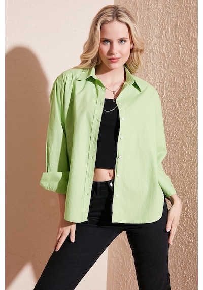 Lela Oversize % 100 Pamuk Poplin Bayan Gömlek Cf21S163867 Fistik Yeşil Lela Oversize % 100 Pamuk Poplin Bayan Gömlek Cf21S163867 Fistik Yeşil