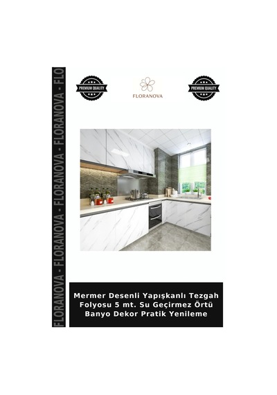 Mermer Desenli Yapışkanlı Tezgah Folyosu 5 Mt. Su Geçirmez Örtü Banyo Dekor Pratik Yenileme Diğer