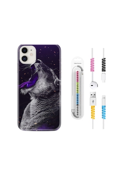 Apple Uyumlu iPhone 13 Mini Kılıf Kablo Koruyuculu Purple Leopar 1750