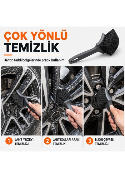 Romofy Araba Jant Temizleme Fırçası - Zorlu Kir Ve Balata Tozuna Etkili Ergonomik Saplı Oto Jan
