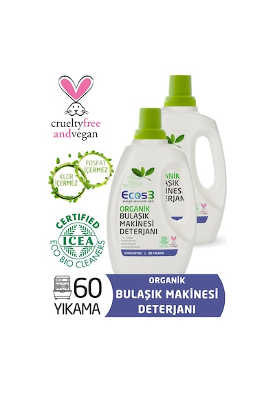 Ecos3 Organik Bulaşık Makinesi Deterjanı 60 Yıkama 2 x 750 ML