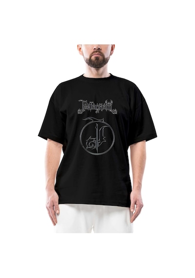 Pentagram Yazı Bir Logo Oversize Siyah Tişört