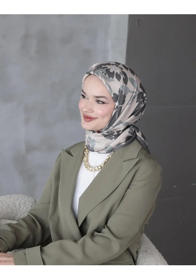Bushu Lavender Twill Eşarp - Çiçek Desenli Mor haki