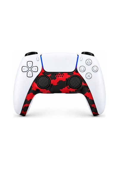 Ps5 Dekoratif Trim Analog Koruyucu Silikon Kılıf Set Playstation 5 Dualsense Renkli Ön Şerit Aksesuar Kamuflaj Kırmızı 3 Adet