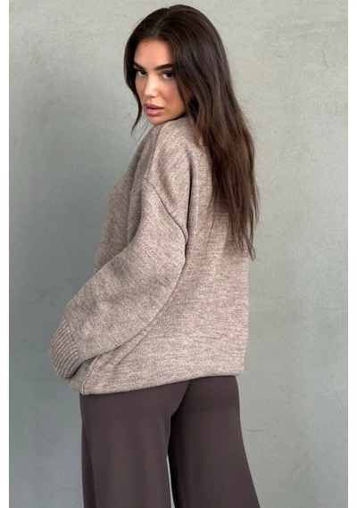 Madmext Vizon Bisiklet Yaka Oversize Uzun Kadın Triko Kazak Mg2890